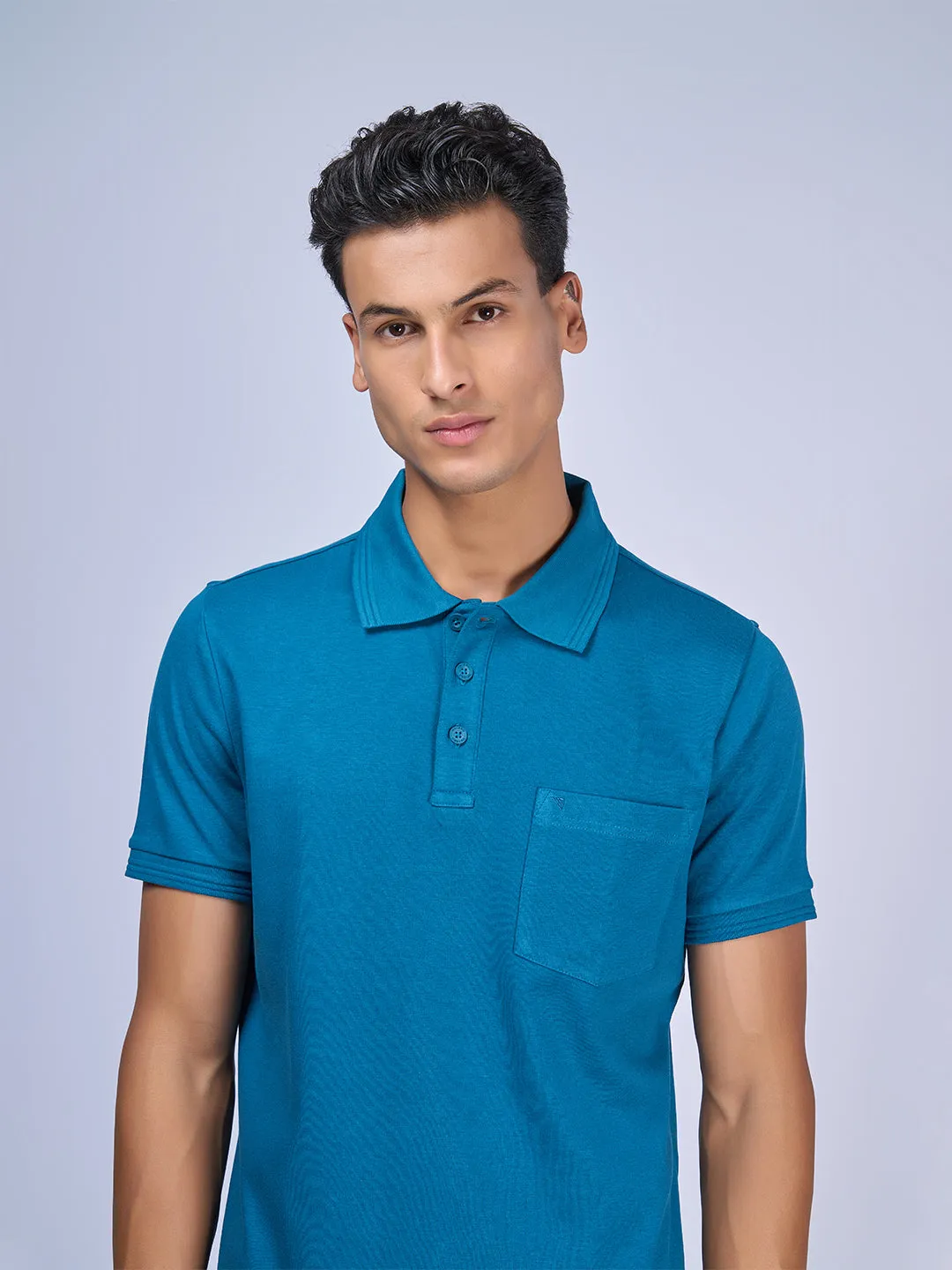 Mens Liquid Polo T-Shirt with Pocket Blue Metalic