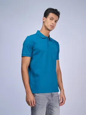 Mens Liquid Polo T-Shirt with Pocket Blue Metalic