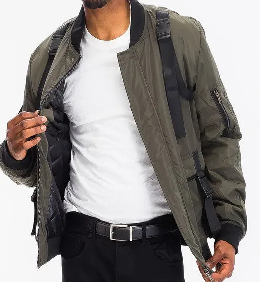 Men's Olive Green Tactical Utility Style Long Sleeve Jacket