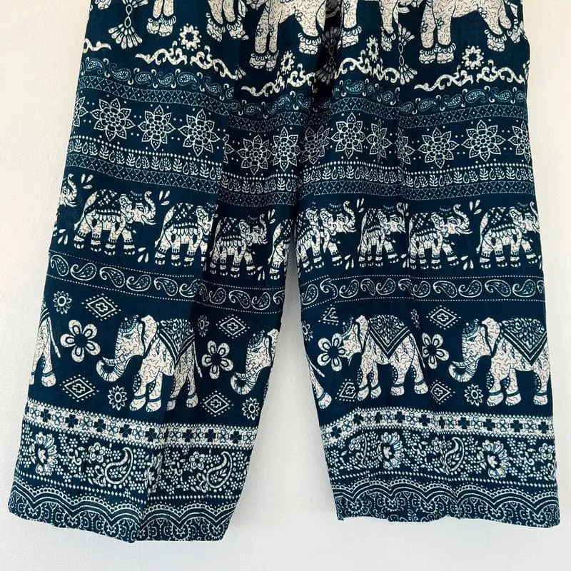 Mens Womens Ladies Green Thai Elephant Harem Pants Summer Holiday Beach Trousers