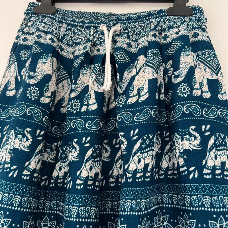 Mens Womens Ladies Green Thai Elephant Harem Pants Summer Holiday Beach Trousers