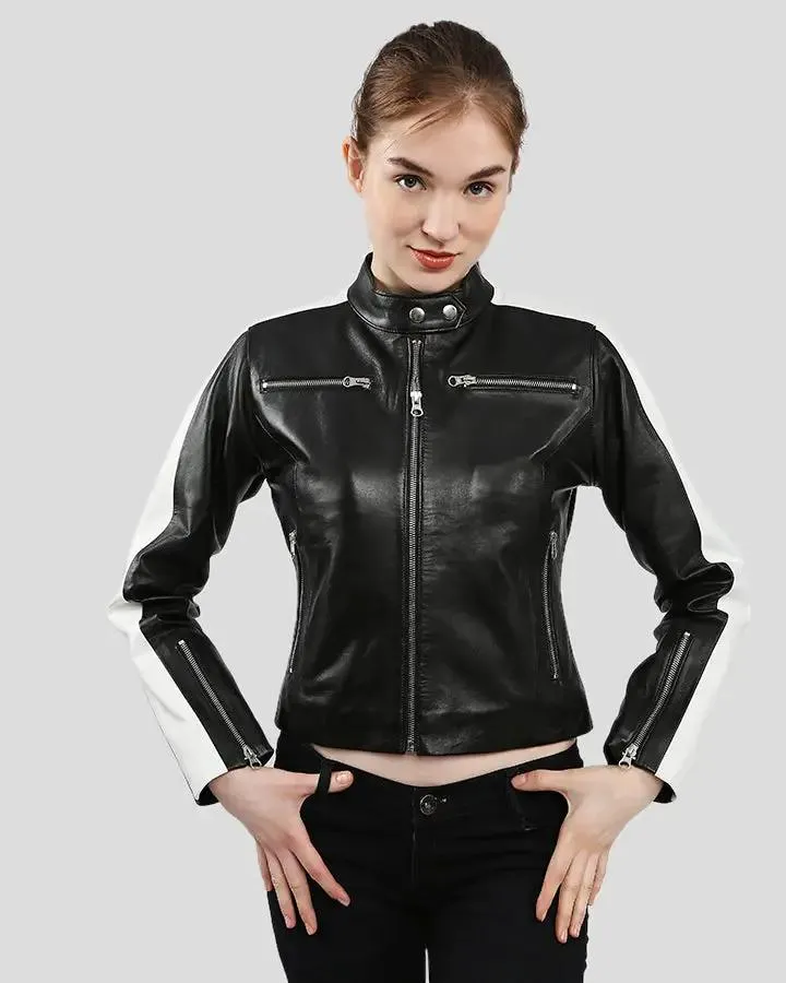 Michel Black & White Racer Leather Jackets