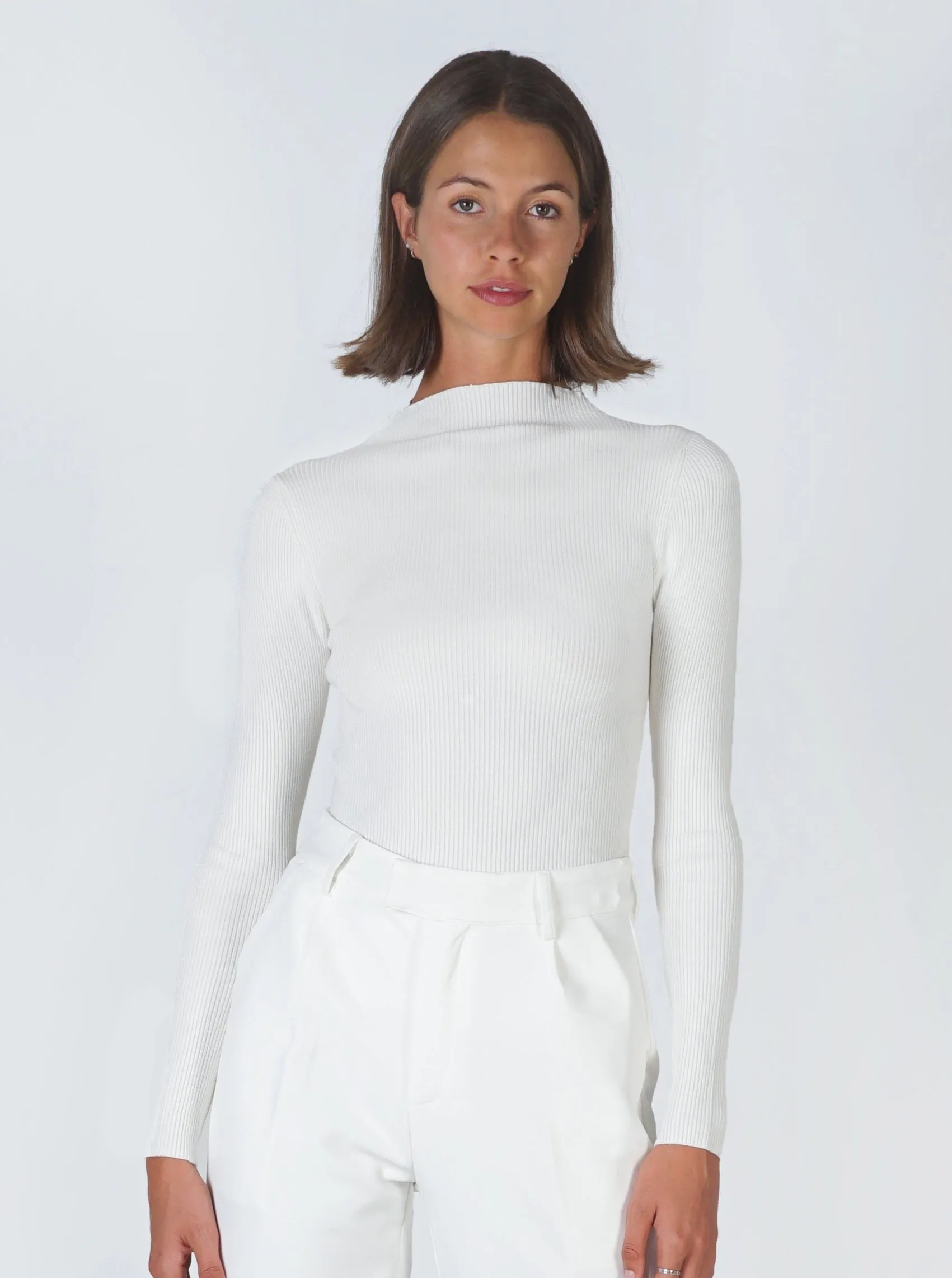 Mock Neck ribbed long sleeve- Ivory