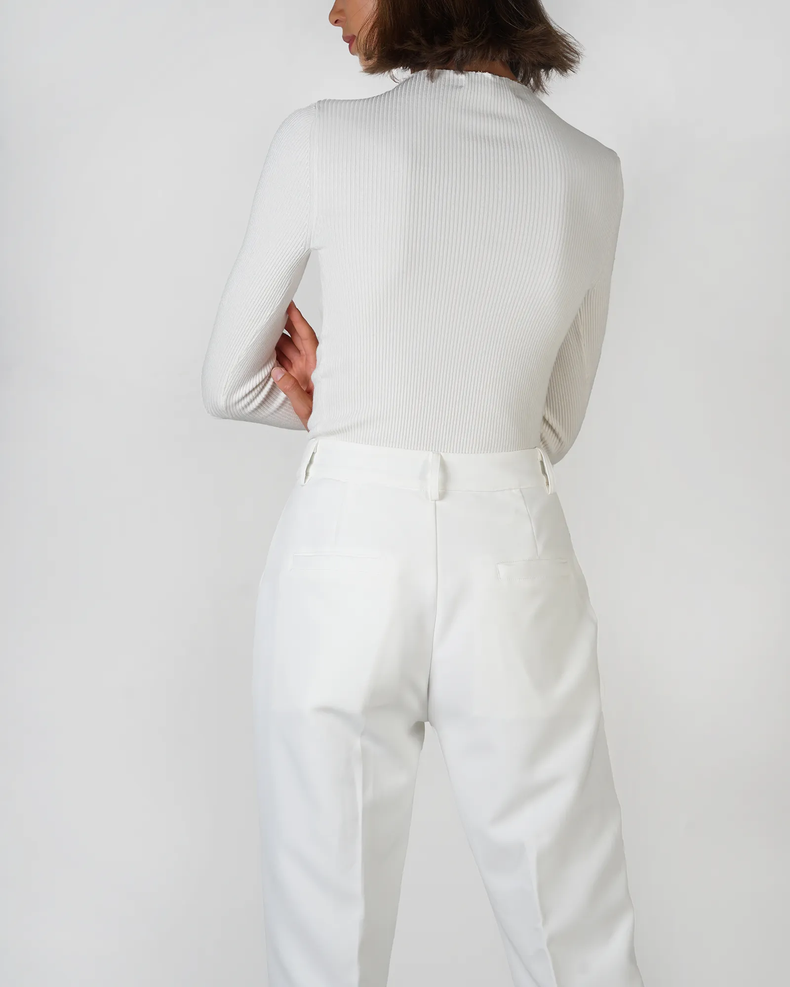 Mock Neck ribbed long sleeve- Ivory