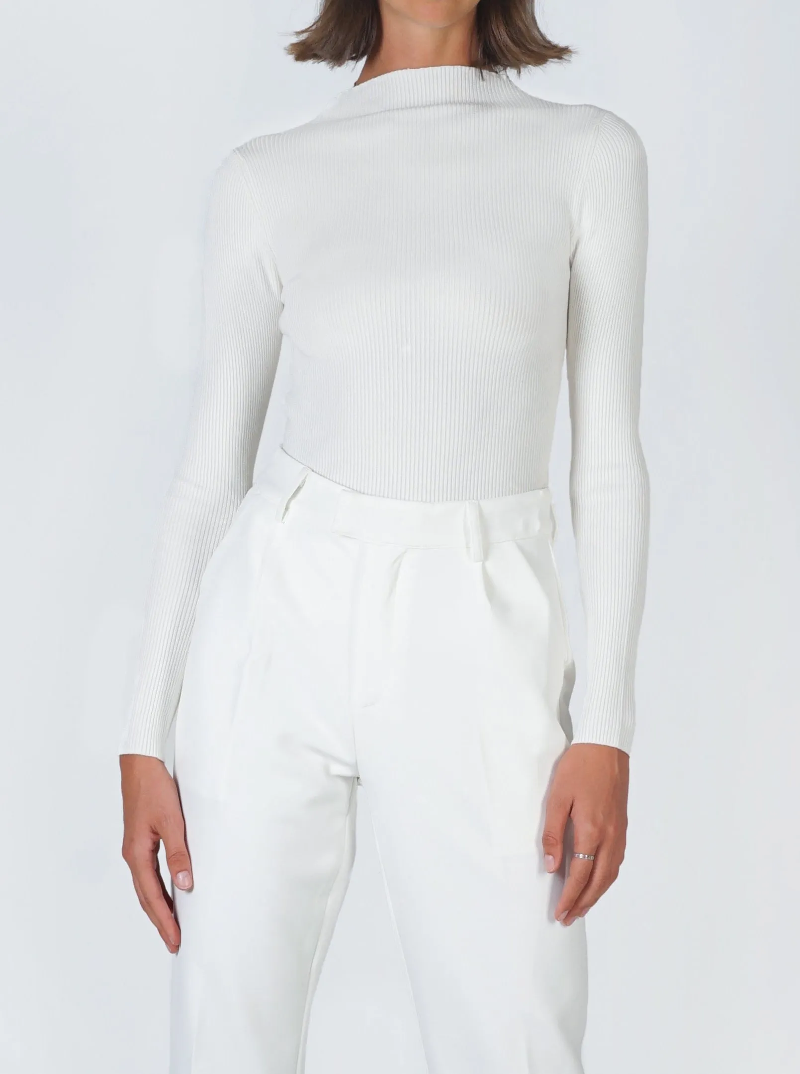 Mock Neck ribbed long sleeve- Ivory