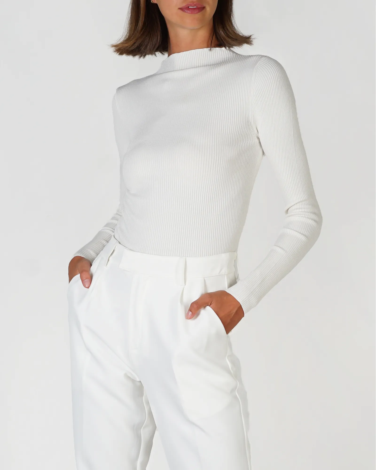 Mock Neck ribbed long sleeve- Ivory