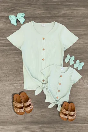 Mom & Me - Soft Mint Ribbed Tie Top