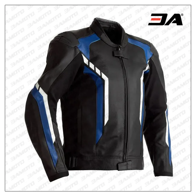 Motorcycle Black And Blue Leather Jacket