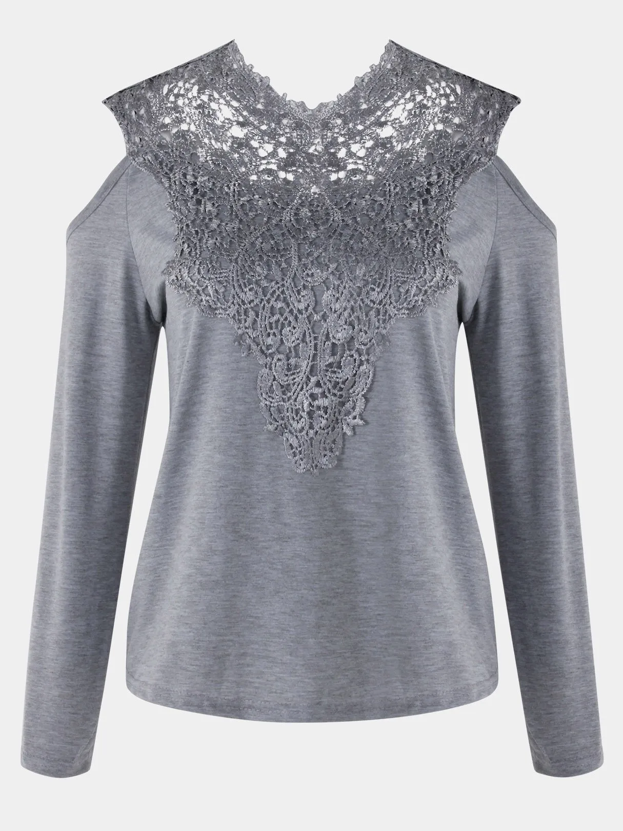 OEM ODM Crew Neck Cold Shoulder Plain Lace Long Sleeve T-Shirts