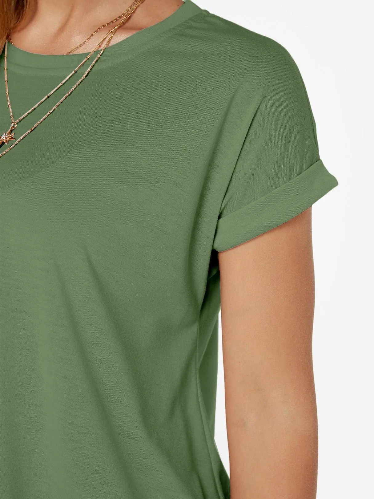 OEM ODM Crew Neck Plain Slit Short Sleeve Irregular Hem Green T-Shirts