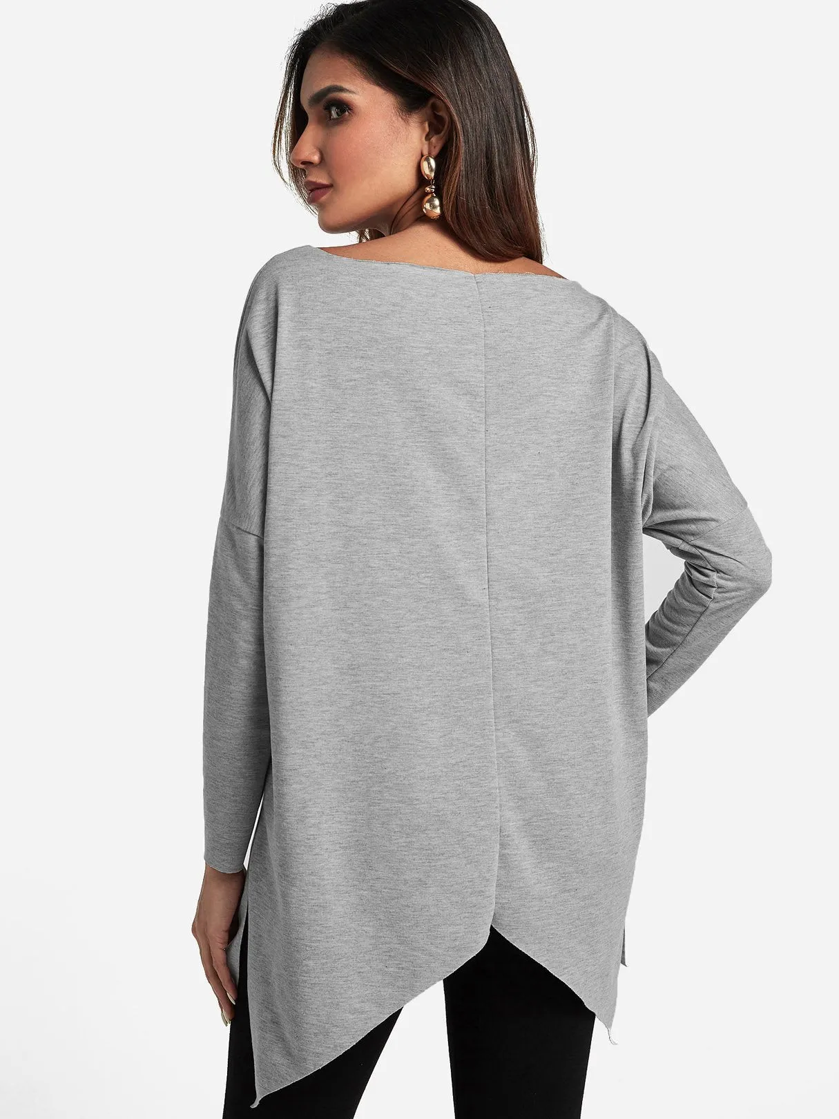 OEM ODM One Shoulder Plain Slit Long Sleeve Irregular Hem Top