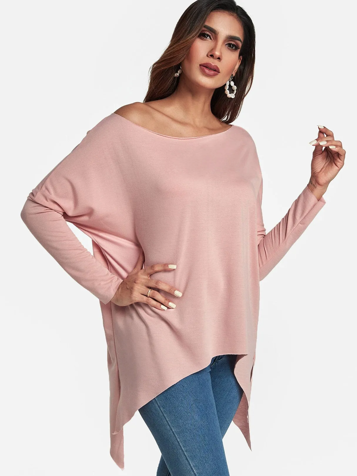 OEM ODM One Shoulder Plain Slit Long Sleeve Irregular Hem Top