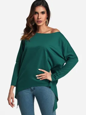 OEM ODM One Shoulder Plain Slit Long Sleeve Irregular Hem Top