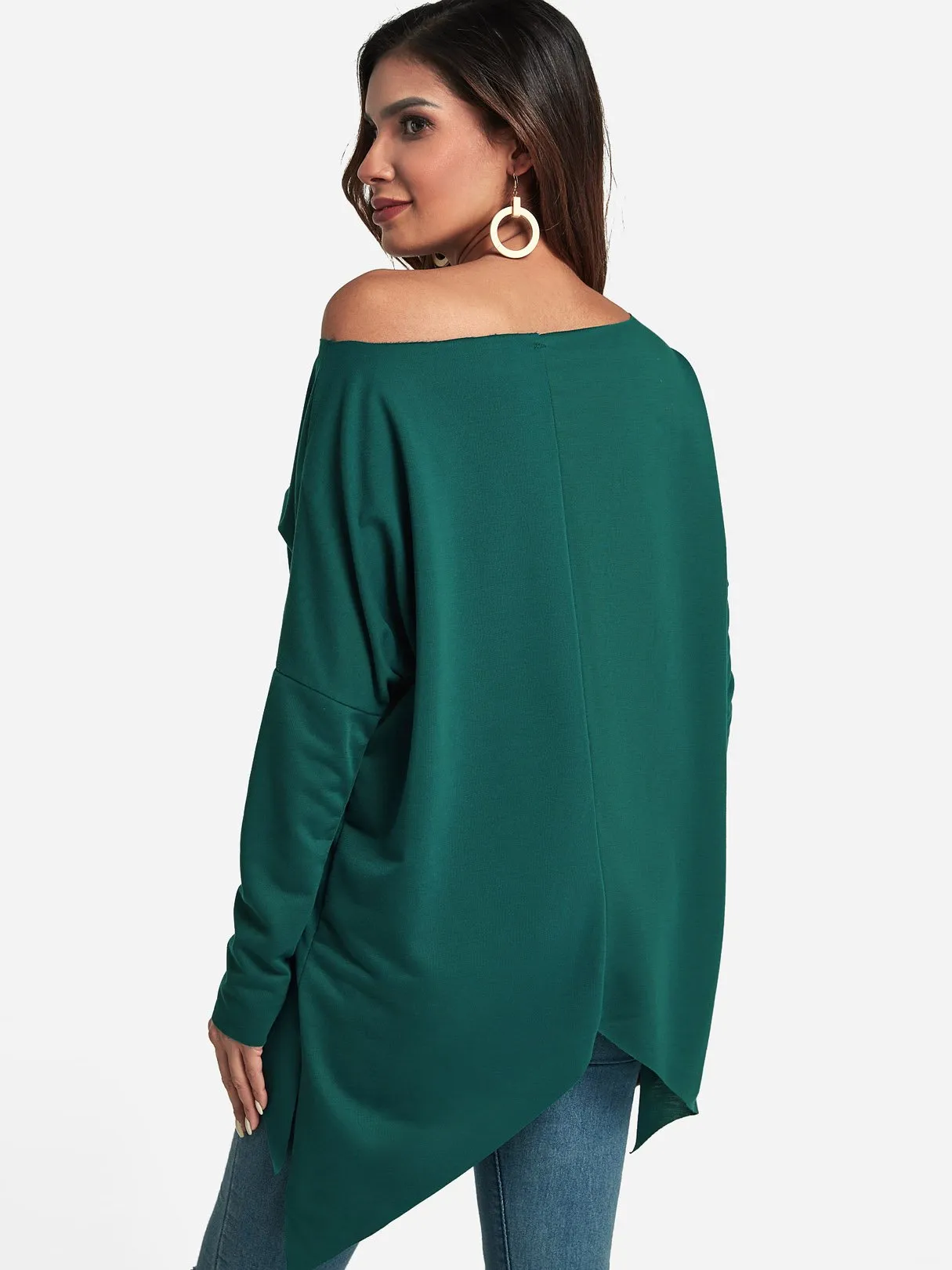 OEM ODM One Shoulder Plain Slit Long Sleeve Irregular Hem Top