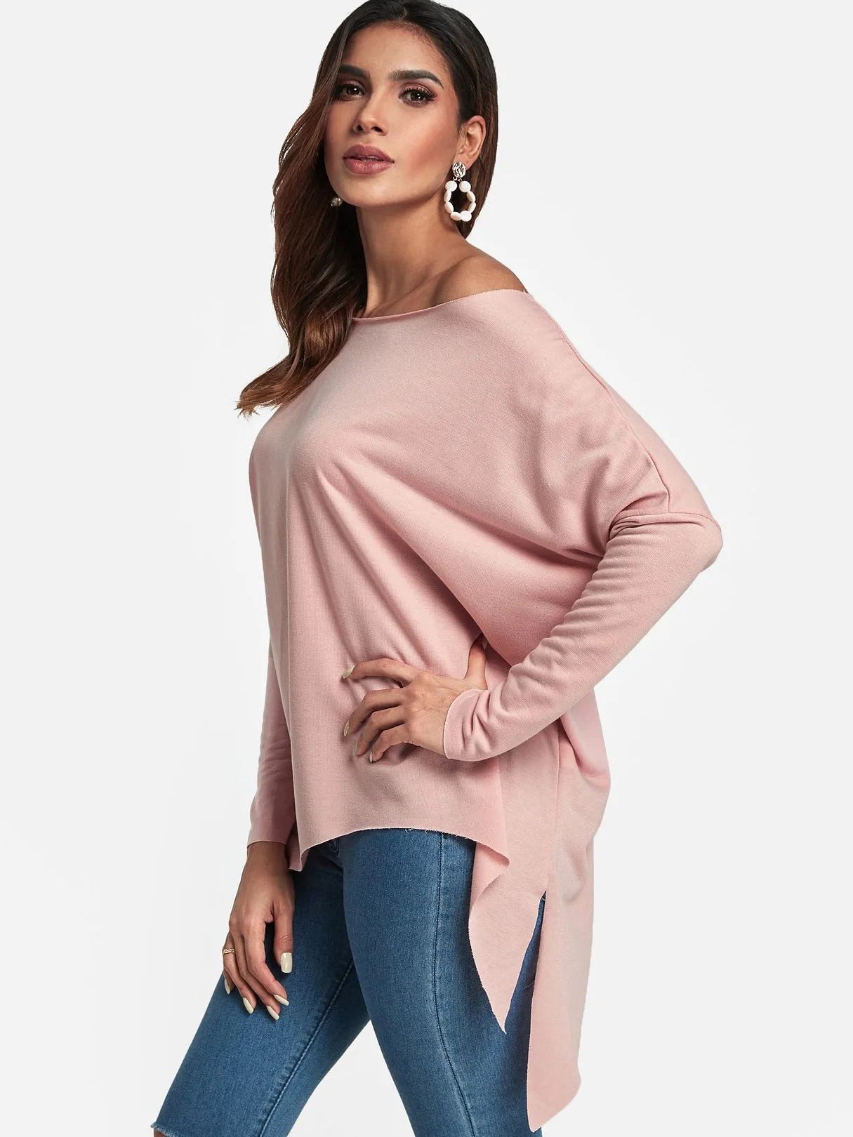 OEM ODM One Shoulder Plain Slit Long Sleeve Irregular Hem Top