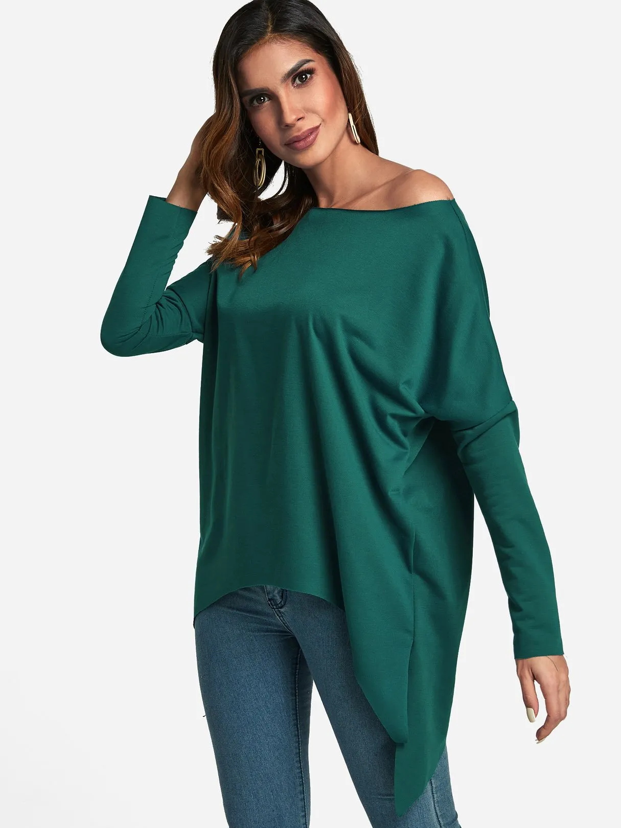 OEM ODM One Shoulder Plain Slit Long Sleeve Irregular Hem Top