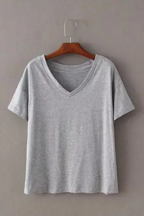 OEM ODM V-Neck Plain Grey T-Shirts