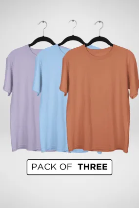 Pack Of 3 Oversized T-Shirts Baby Blue Coral and Lavender for Men