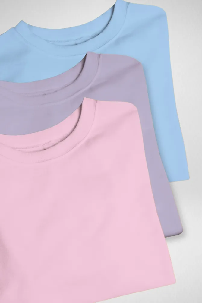 Pack Of 3 Oversized T-Shirts Baby Blue Light Pink and Lavender for Women