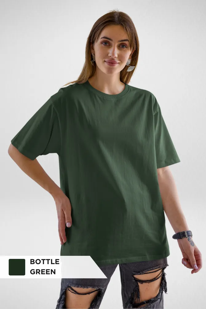 Pack Of 3 Oversized T-Shirts Black Bottle Green and Olive Green for Women