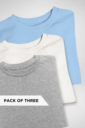 Pack Of 3 Oversized T-Shirts Grey Melange White and Baby Blue for Men