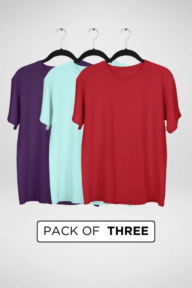 Pack Of 3 Oversized T-Shirts Red Mint and Purple for Men