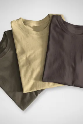 Pack Of 3 Plain T-shirts Coffee Brown Olive Green and Beige for Men