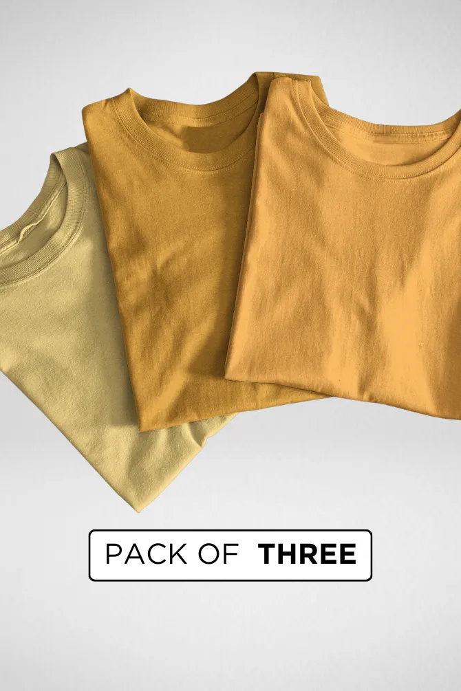 Pack Of 3 Plain T-shirts Golden Yellow Yellow and Mustard Yellow for Men