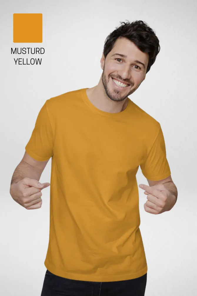 Pack Of 3 Plain T-shirts Golden Yellow Yellow and Mustard Yellow for Men