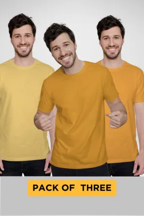 Pack Of 3 Plain T-shirts Golden Yellow Yellow and Mustard Yellow for Men