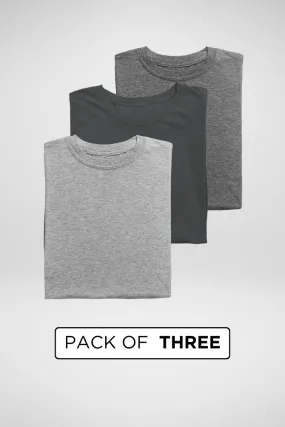 Pack Of 3 Plain T-shirts Grey Melange Steel Grey and Charcoal Melange for Men