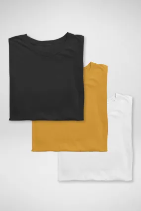 Pack Of 3 Plain T-shirts White Black and Mustard Yellow for Women