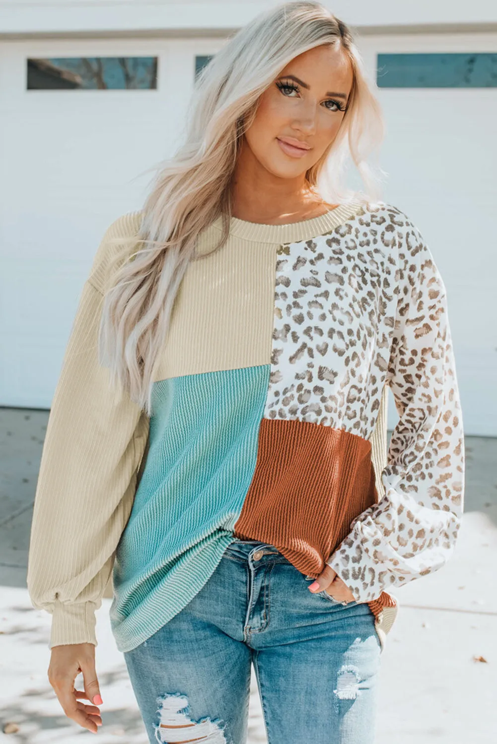 Patchwork Ribbed Long Sleeve Top