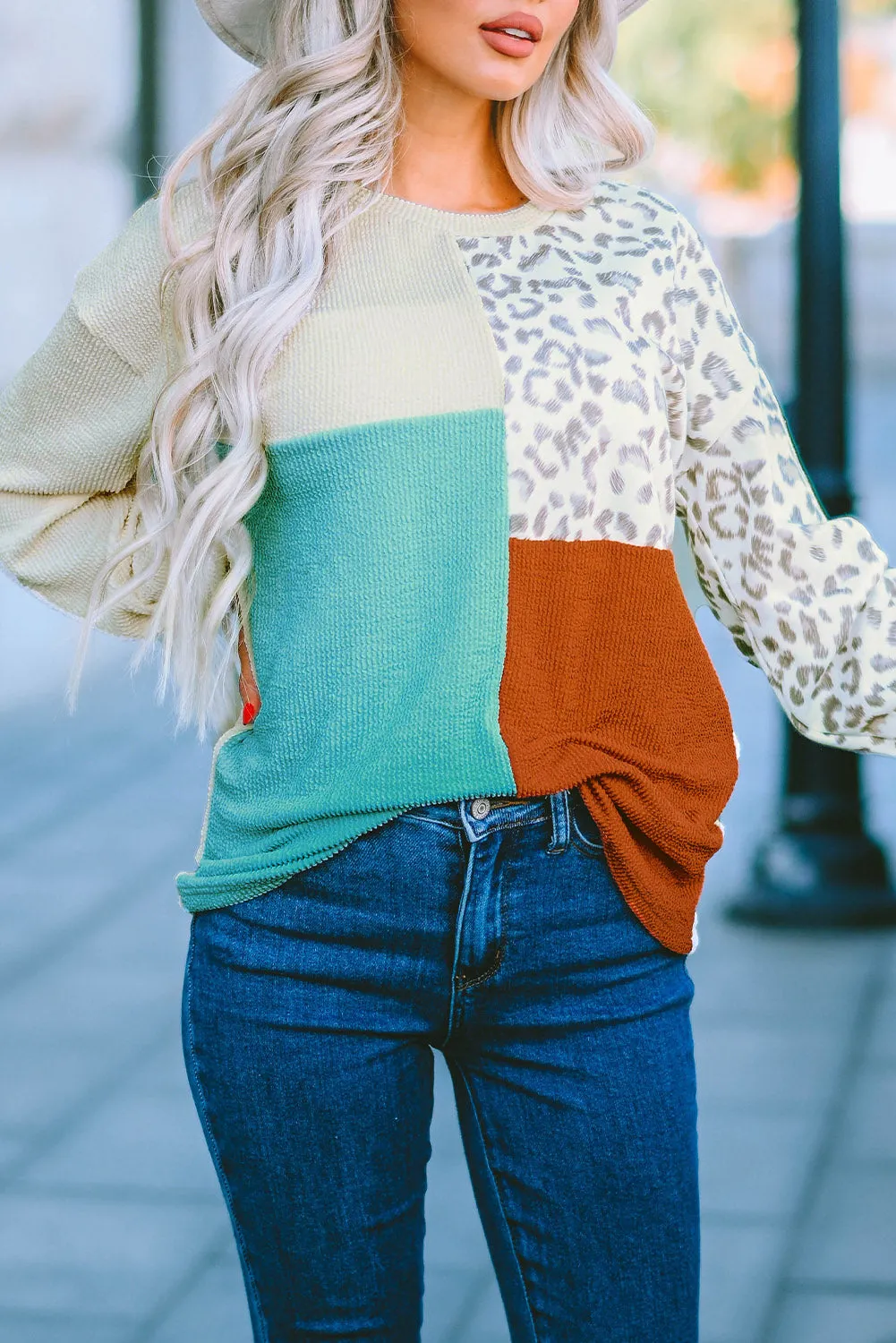 Patchwork Ribbed Long Sleeve Top