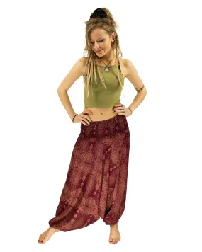 Patterned Baggy Harem Pants Dark Red