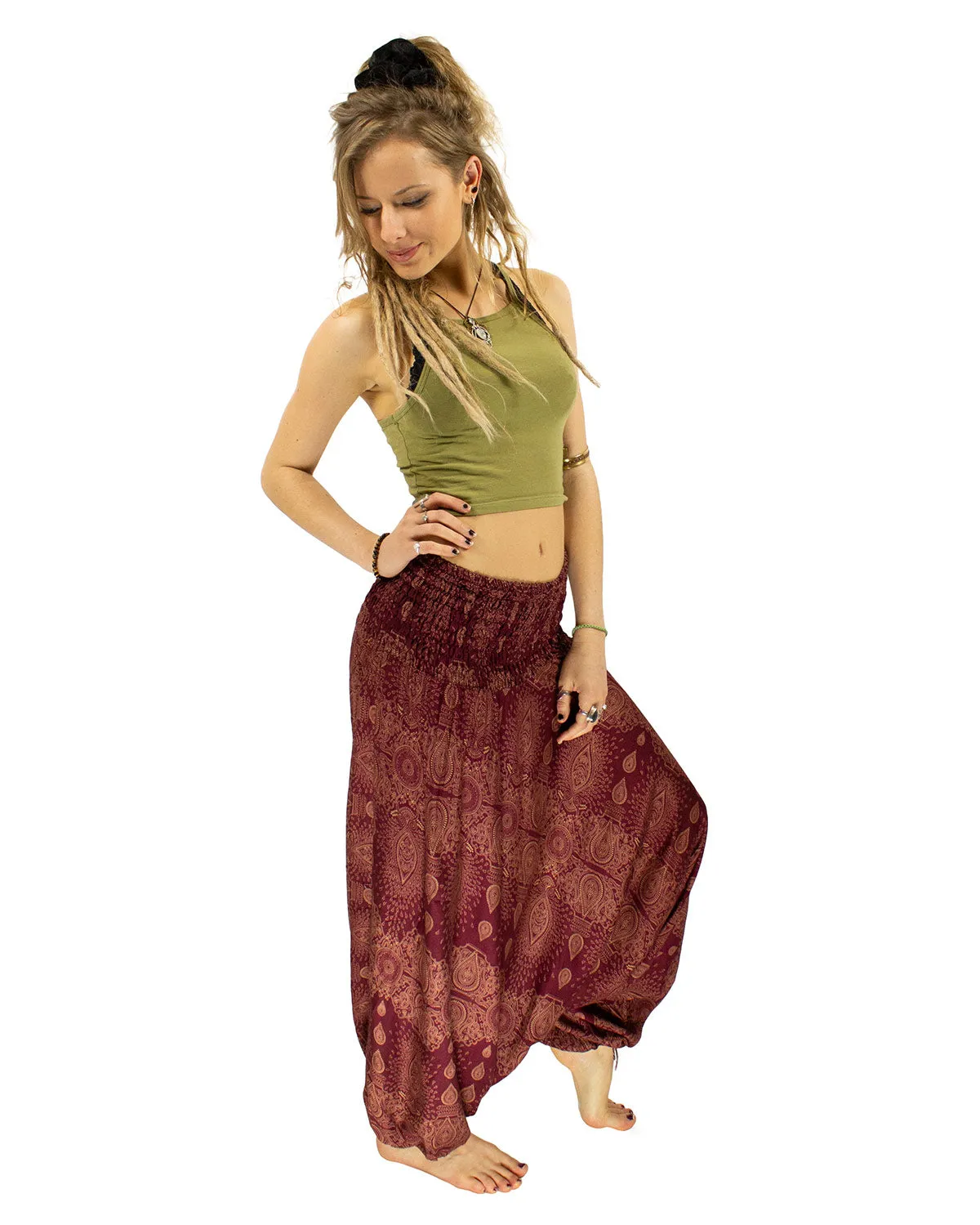 Patterned Baggy Harem Pants Dark Red