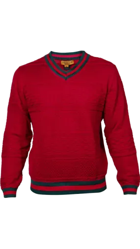 Prestige Men's Red V-neck Sweater Fashion style Green and Red Stripes