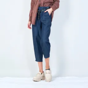 Relaxed paperbag waist pants with belt wholesale