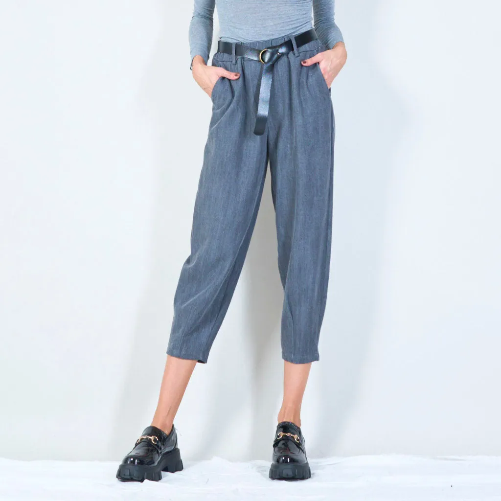 Relaxed paperbag waist pants with belt wholesale