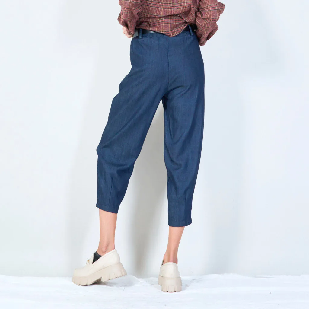 Relaxed paperbag waist pants with belt wholesale