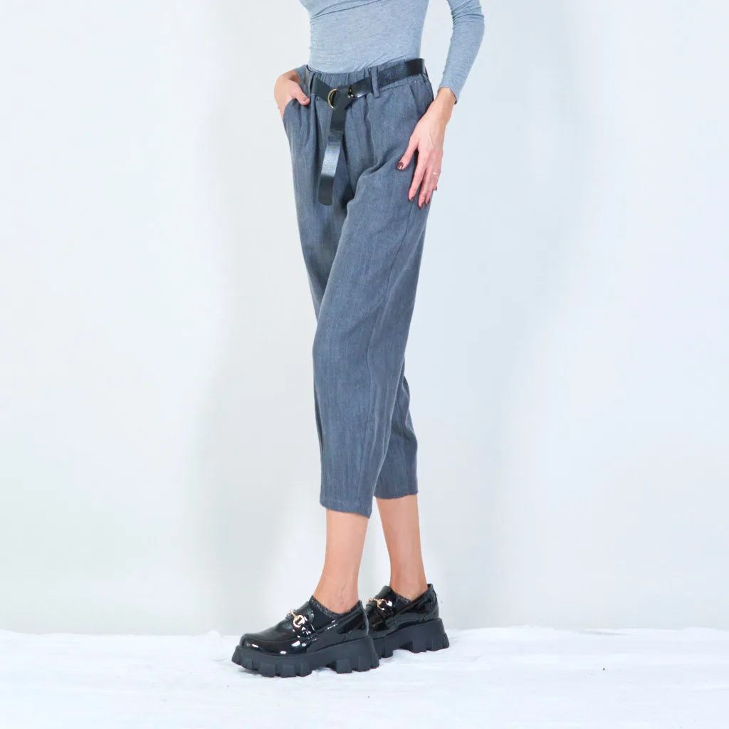 Relaxed paperbag waist pants with belt wholesale