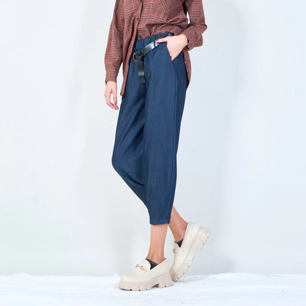 Relaxed paperbag waist pants with belt wholesale