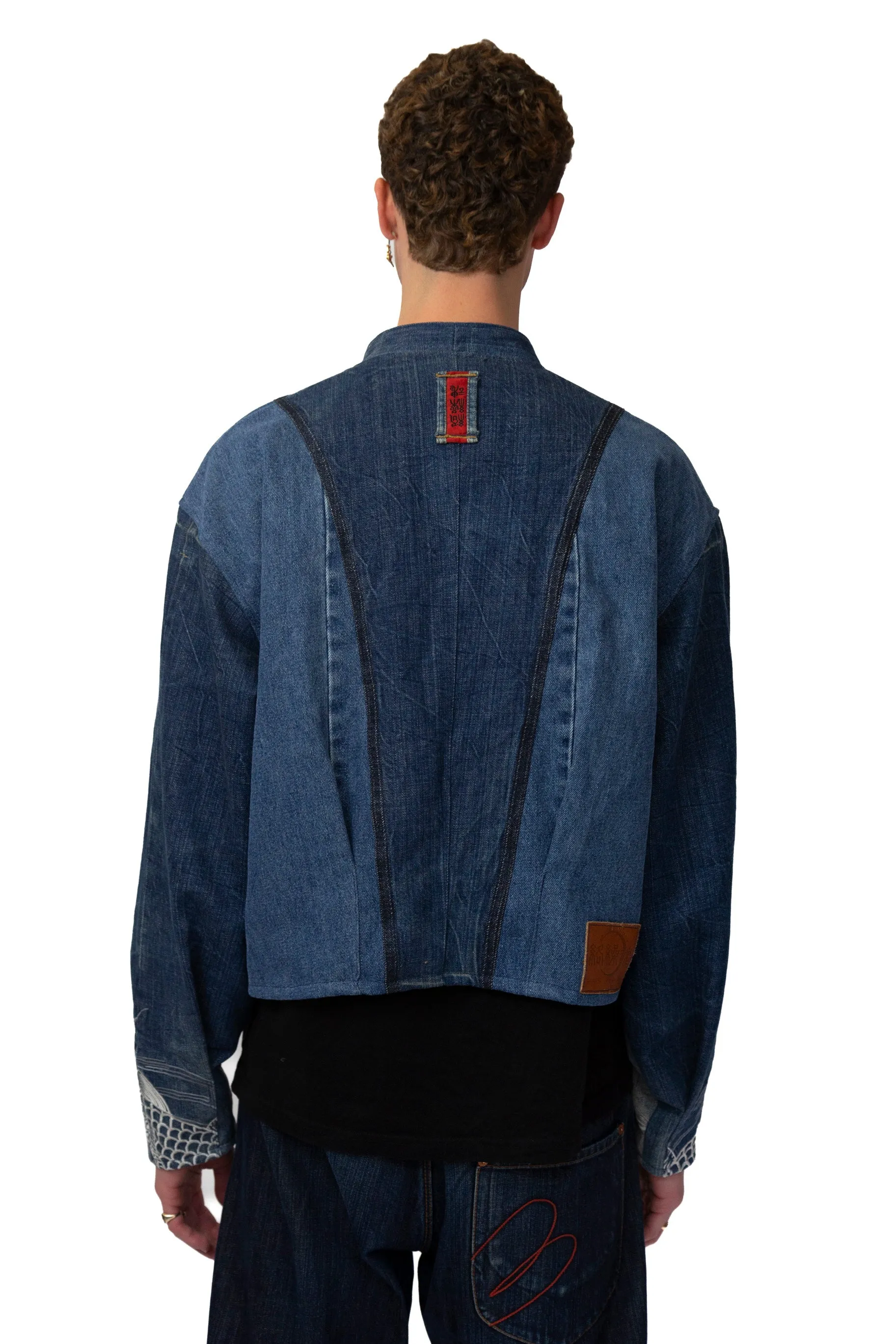 Rework: Kara Kuri Tamashi Zip Up Fish Embroidered Denim Jacket