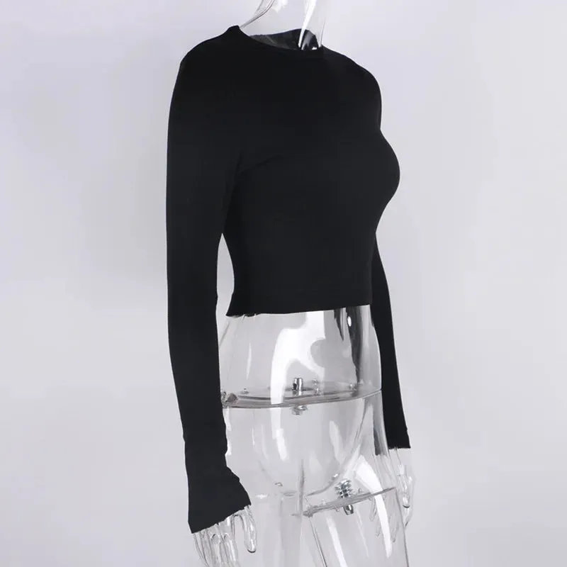 Ribbed Sexy Cropped Long Sleeve Tee