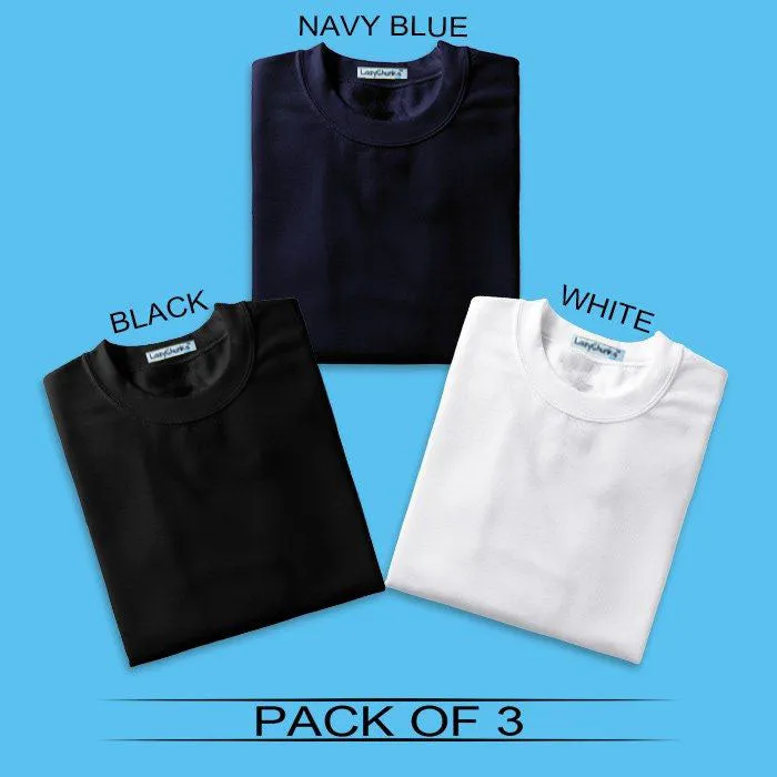 Round Neck Combo "White, Navy Blue & Black" Half sleeves t shirt . (Pack Of 3) by Lazychunks