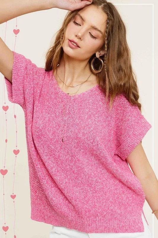 Rylee Soft Lightweight V-Neck Short Sleeve Sweater Top