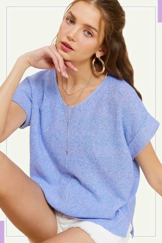 Rylee Soft Lightweight V-Neck Short Sleeve Sweater Top