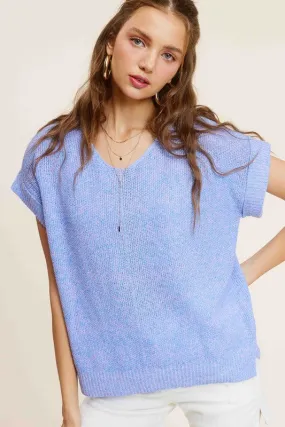 Rylee Soft Lightweight V-Neck Short Sleeve Sweater Top