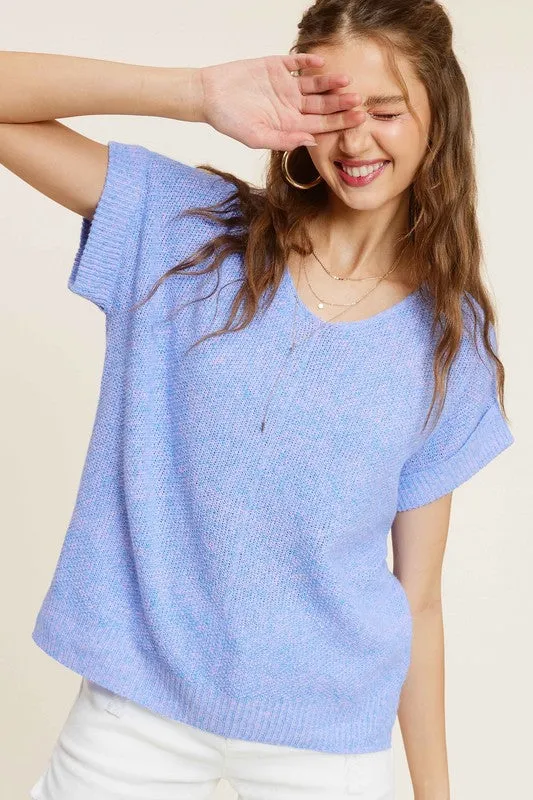 Rylee Soft Lightweight V-Neck Short Sleeve Sweater Top