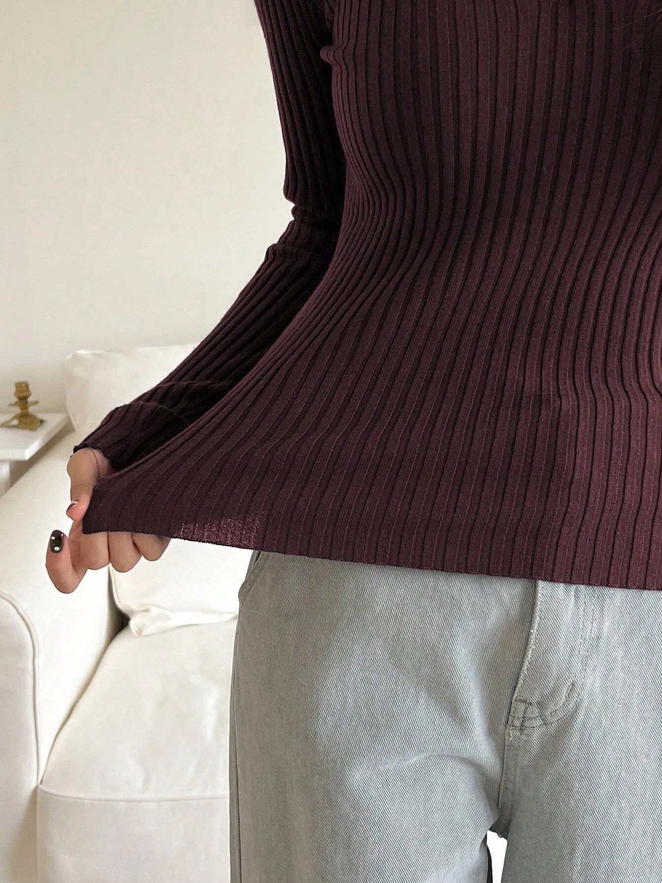 SHEIN DAZY Fall/Winter Solid Color Casual Business Style Turtleneck Fitted Sweater,Long Sleeve Tops